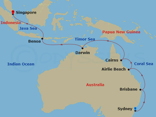 Sydney to Singapore Cruise Map