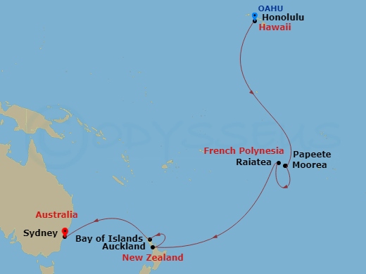 Hawaii to Sydney Cruise Map
